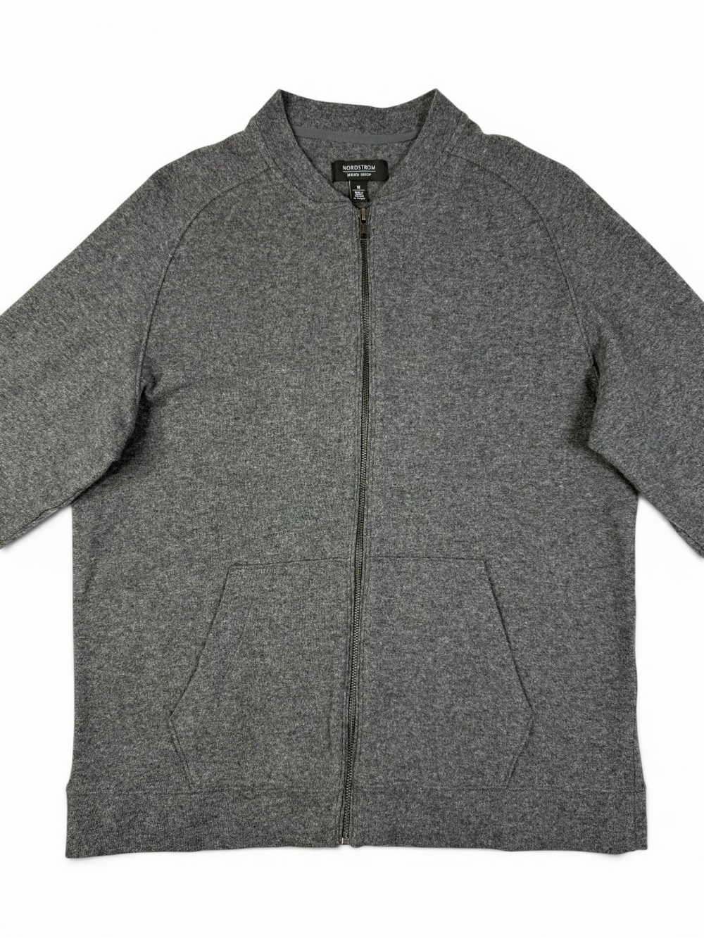 Nordstrom Men’s Shop Heather Gray Wool Zip Bomber Sweatshirt Jacket M
